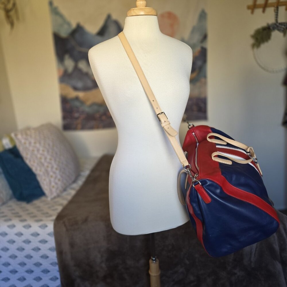 Coach Legacy Boston Weekender 23481 XL Leather Duffel Red White Blue AUTHENTIC - Picture 2 of 16